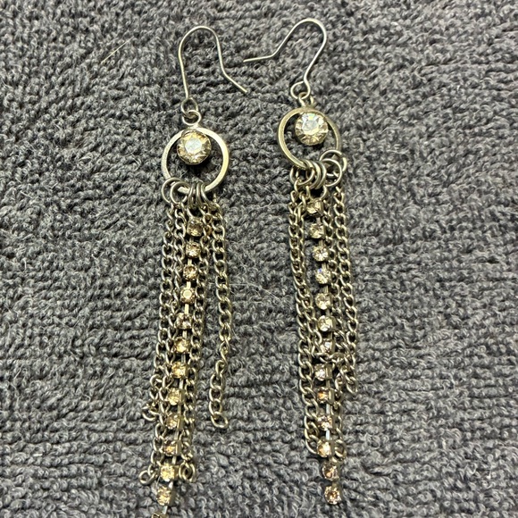 Jewelry - Silver-Tone Tassel Drop Earrings with Clear Crystals - Women Jewelry